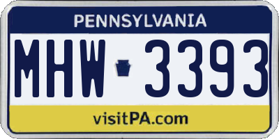 PA license plate MHW3393