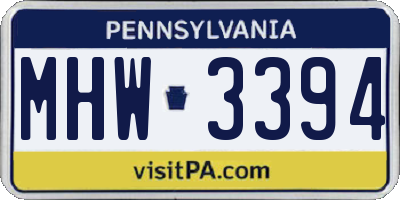 PA license plate MHW3394