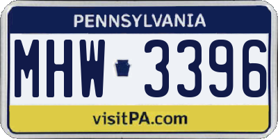 PA license plate MHW3396