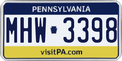 PA license plate MHW3398
