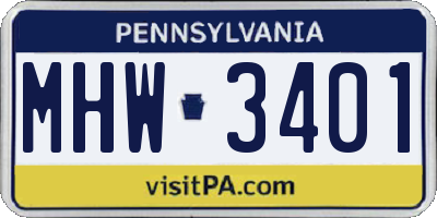PA license plate MHW3401
