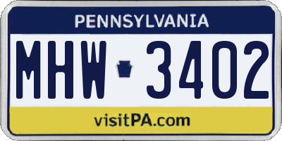 PA license plate MHW3402