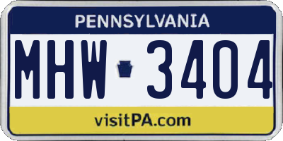 PA license plate MHW3404