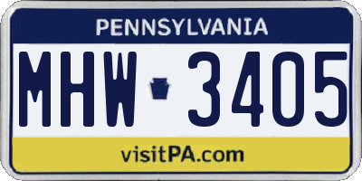 PA license plate MHW3405