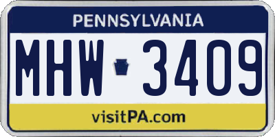 PA license plate MHW3409