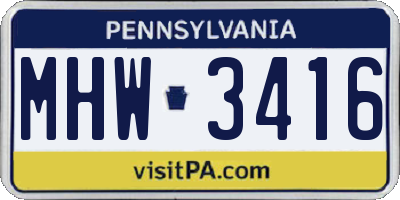 PA license plate MHW3416