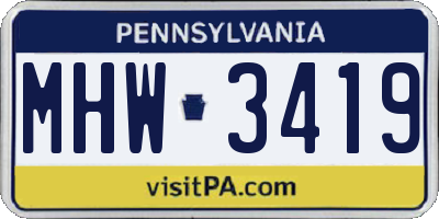 PA license plate MHW3419