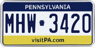 PA license plate MHW3420