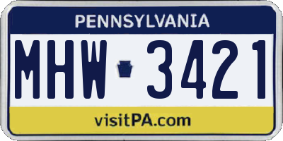PA license plate MHW3421