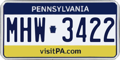 PA license plate MHW3422