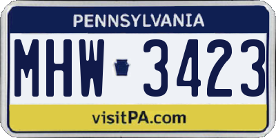 PA license plate MHW3423