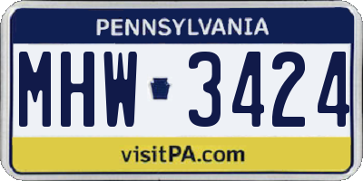 PA license plate MHW3424