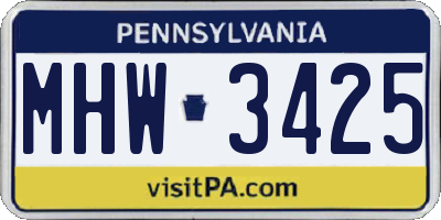 PA license plate MHW3425
