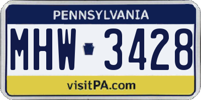 PA license plate MHW3428