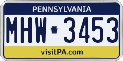 PA license plate MHW3453