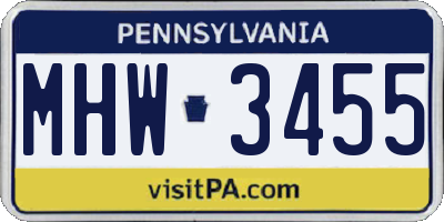 PA license plate MHW3455