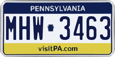 PA license plate MHW3463