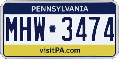 PA license plate MHW3474