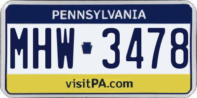 PA license plate MHW3478