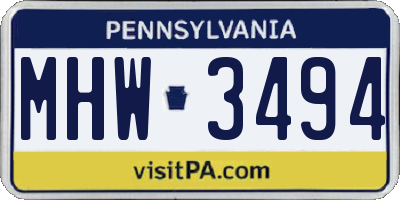 PA license plate MHW3494