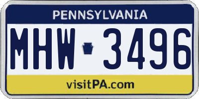 PA license plate MHW3496