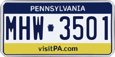 PA license plate MHW3501