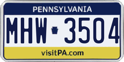 PA license plate MHW3504