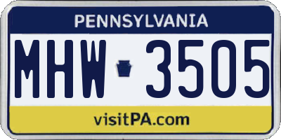 PA license plate MHW3505