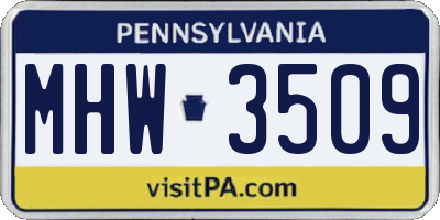 PA license plate MHW3509
