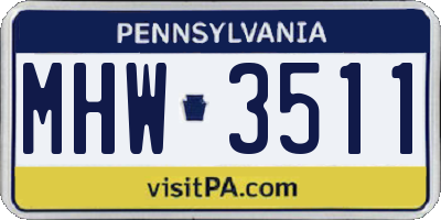 PA license plate MHW3511