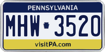 PA license plate MHW3520