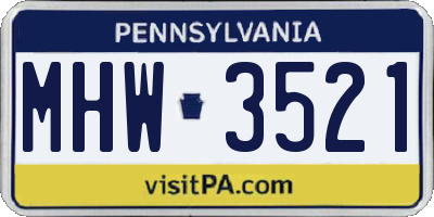 PA license plate MHW3521