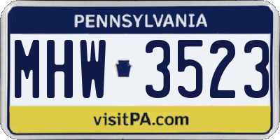 PA license plate MHW3523