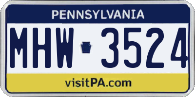 PA license plate MHW3524