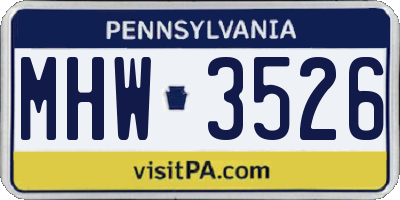 PA license plate MHW3526