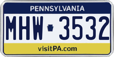 PA license plate MHW3532