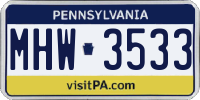 PA license plate MHW3533