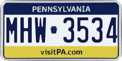 PA license plate MHW3534