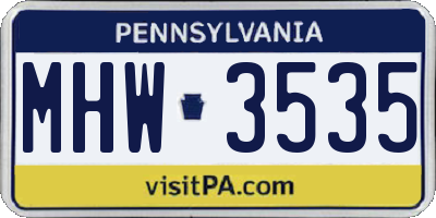 PA license plate MHW3535