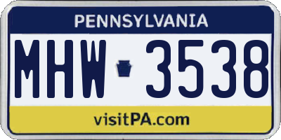 PA license plate MHW3538