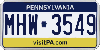 PA license plate MHW3549