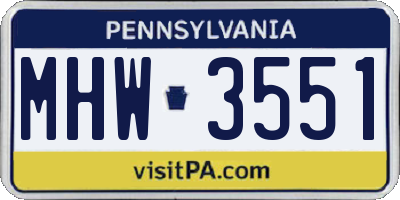 PA license plate MHW3551