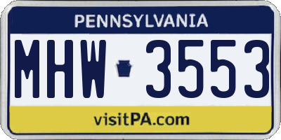 PA license plate MHW3553