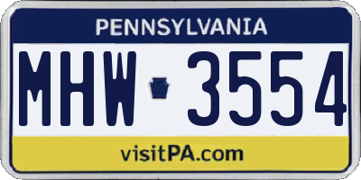 PA license plate MHW3554