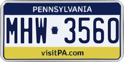 PA license plate MHW3560