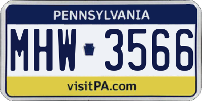 PA license plate MHW3566