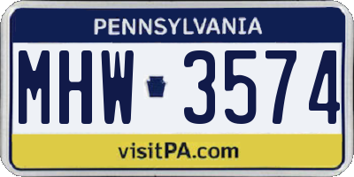PA license plate MHW3574