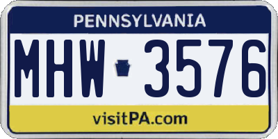 PA license plate MHW3576