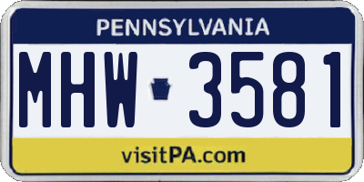 PA license plate MHW3581