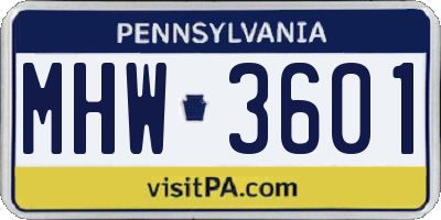 PA license plate MHW3601